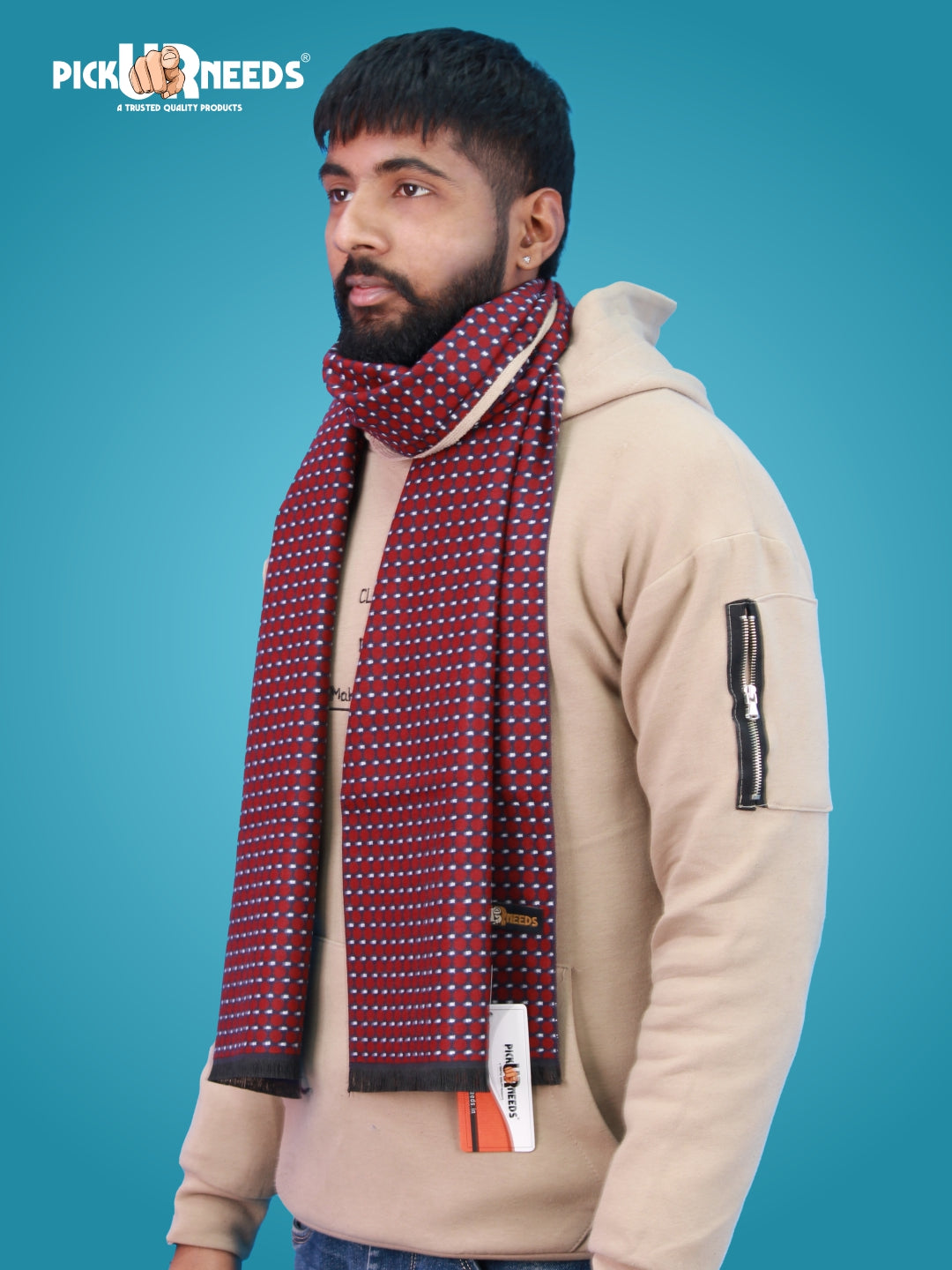 Pick Ur Needs Wool Blend Muffler for Men Soft Winter Scarf with Elegant Checks All-Day Comfort