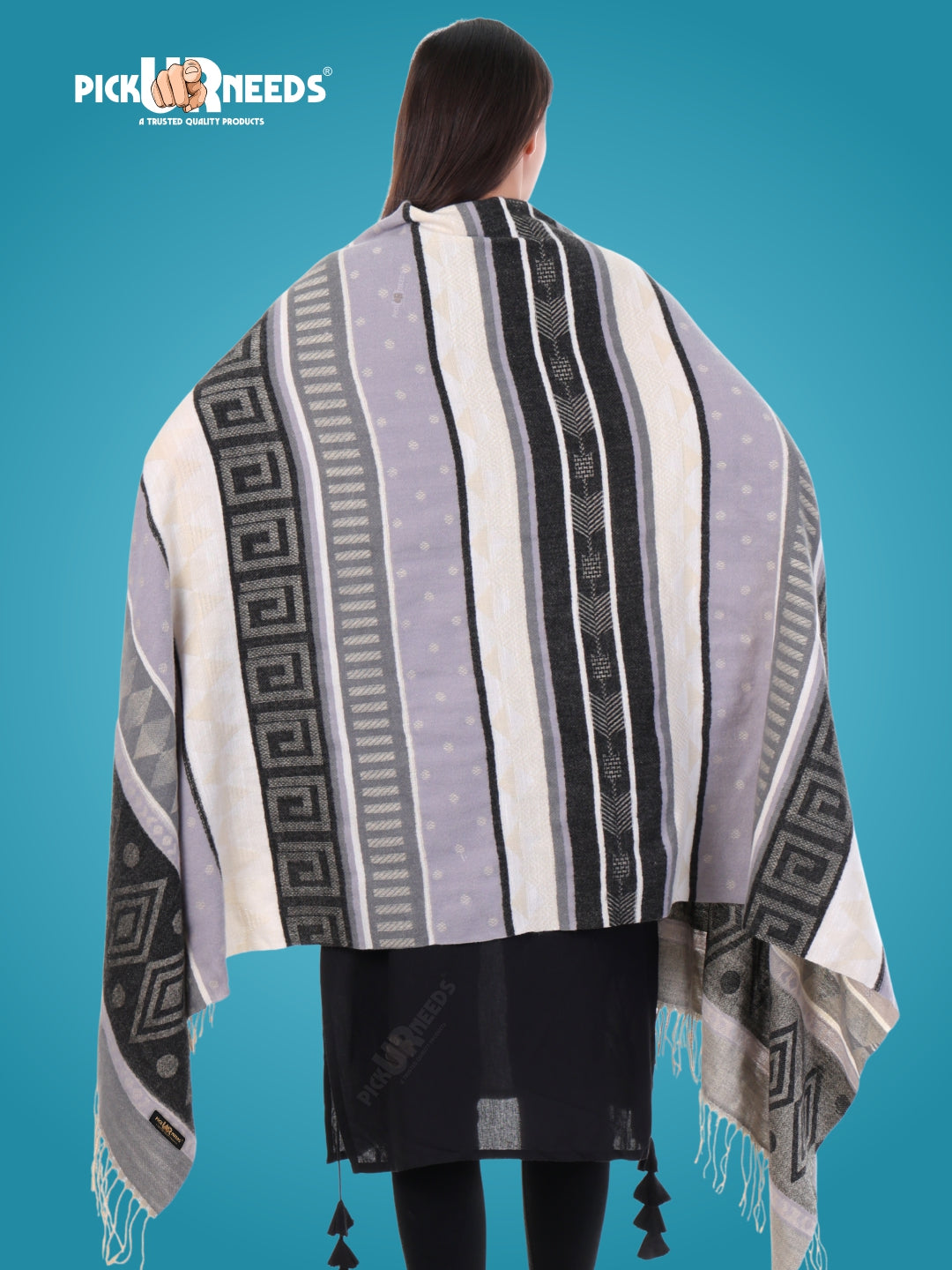 Pick Ur Needs Premium Winter Woolen Shawl for Women  Soft & Warm Ethnic Design Stole with Tassels  Stylish Warm Wrap for Winter & Parties