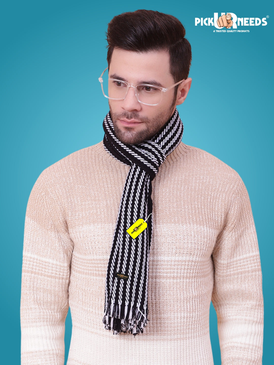 Pick Ur Needs Premium Men's Warm And Stylish Woolen Muffler With Multicolour Stripes And Stylish Tussles Ends