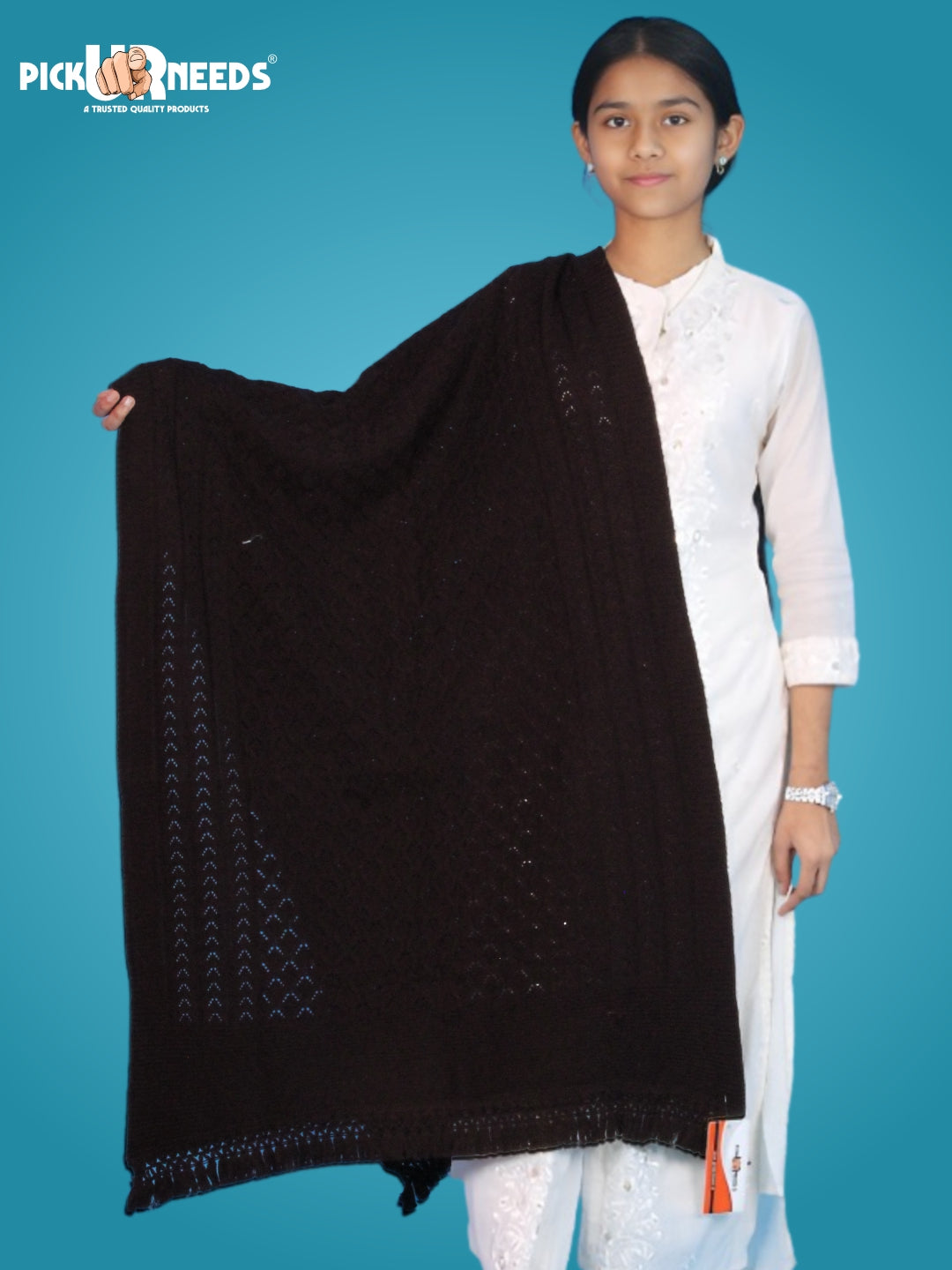 Pick Ur Needs Women’s Premium Knitted Winter Soft Shawl Woolen Warm Stole with Elegant Lace Pattern & Tassels For Girls