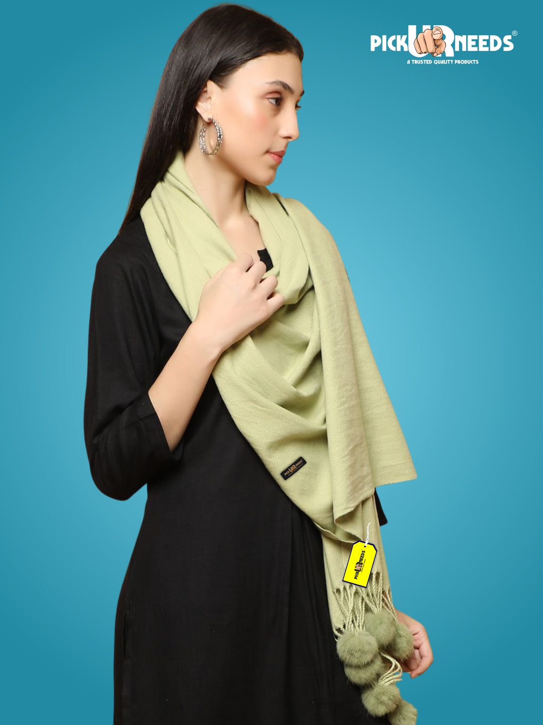 Pick Ur Needs Premium Women’s Wool Blend Scarf Soft Woolen Shawl Winter Stole with Tassels & Pom Poms