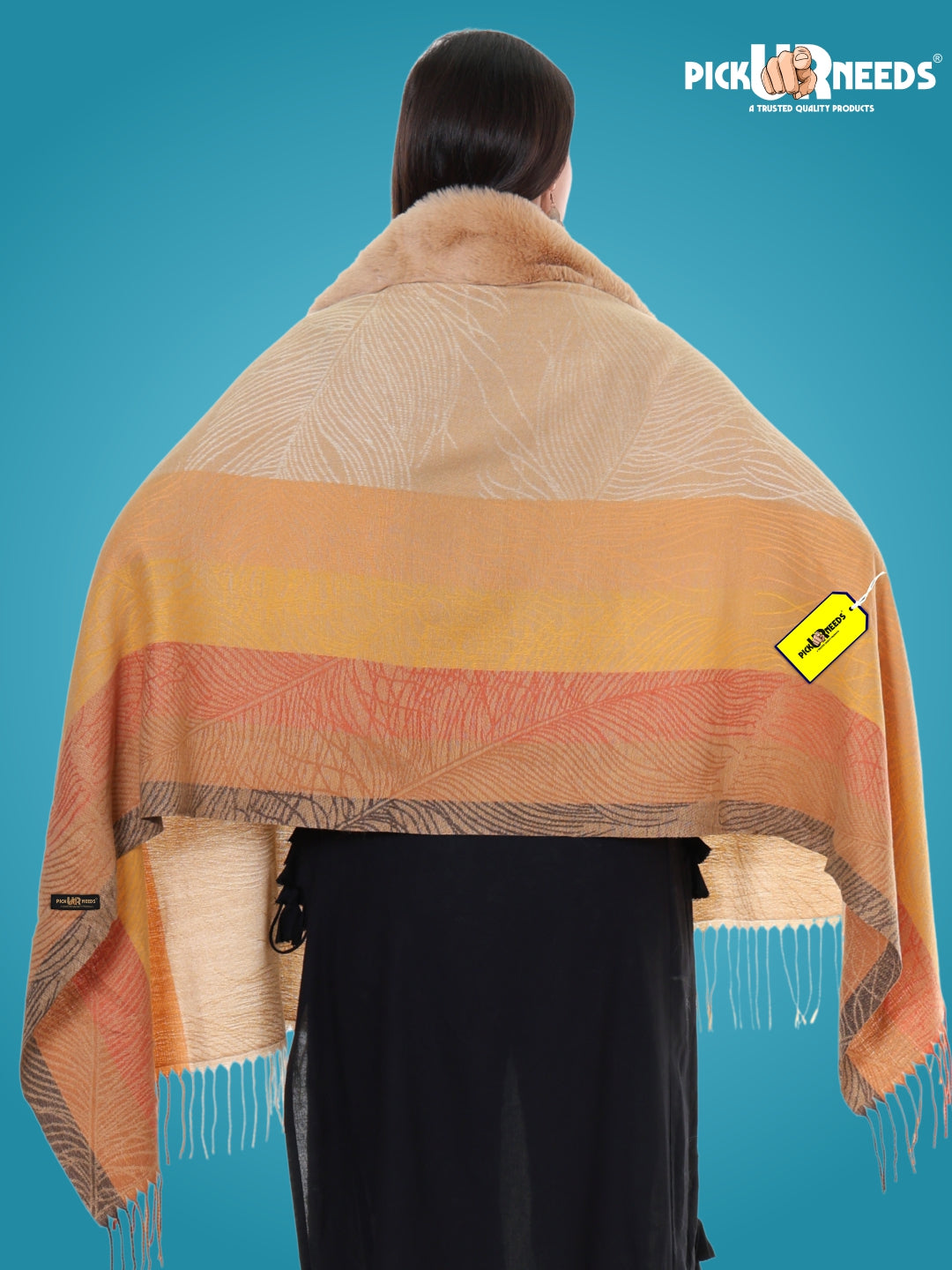 Pick Ur Needs Women’s Winter Shawl  Soft Woolen Stole with Faux Fur Collar  Elegant Poncho Shrug Wrap for Winter Warm Designer Scarf for Ladies