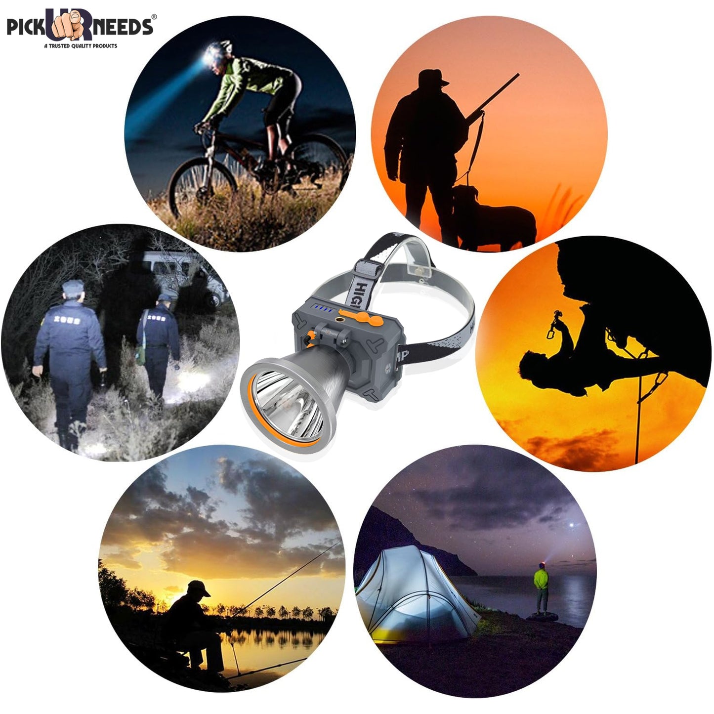 Pick Ur Needs Chargeable Head Lamp 3 Blink Mode Aluminum Body 4000mAh Battery 200W Bright LED 5 hrs Torch Emergency Light