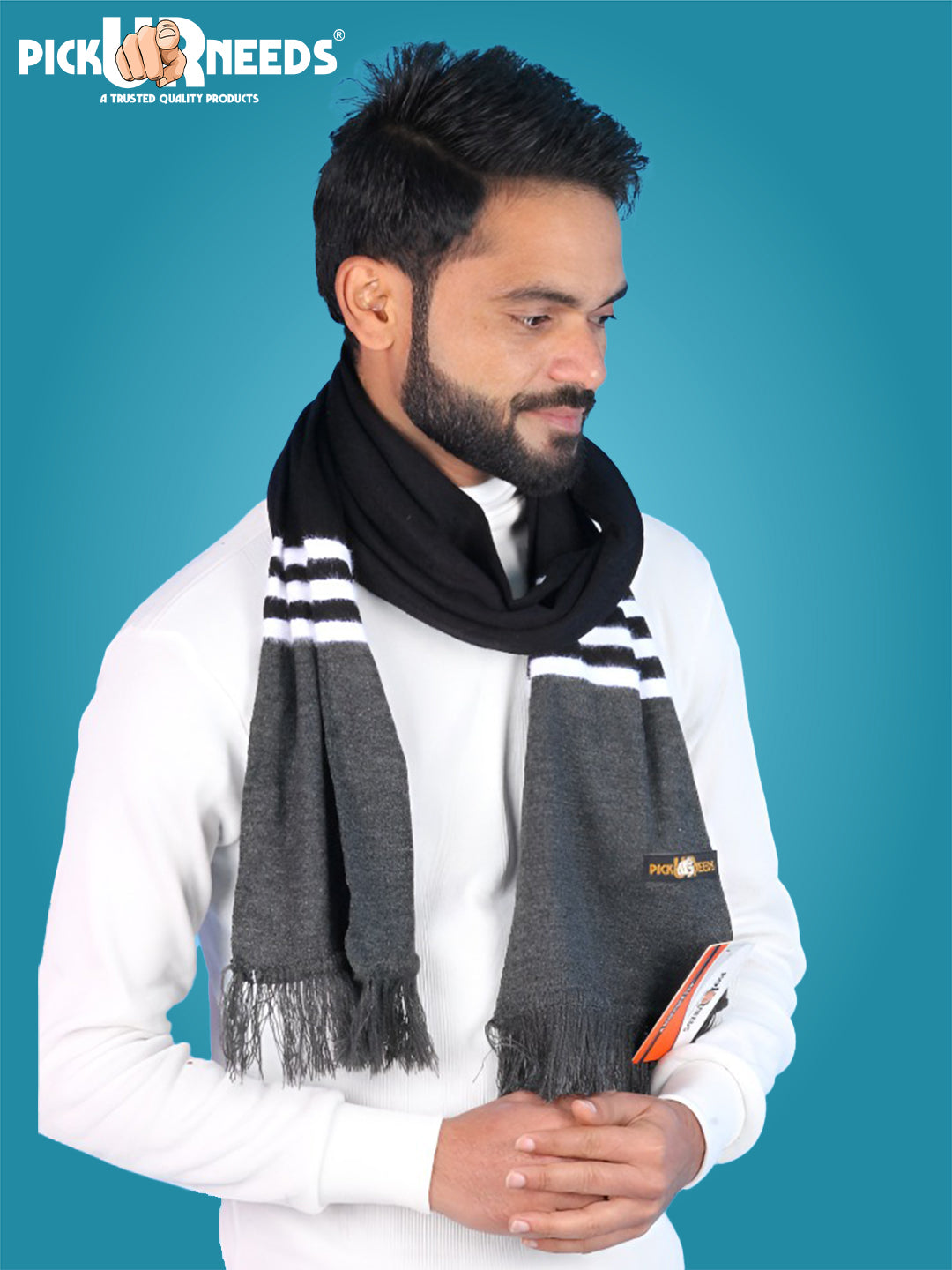 Pick Ur Needs Men's Stylish Striped Knitted Winter Scarf | Soft, Warm & Breathable Muffler for Casual & Formal Wear