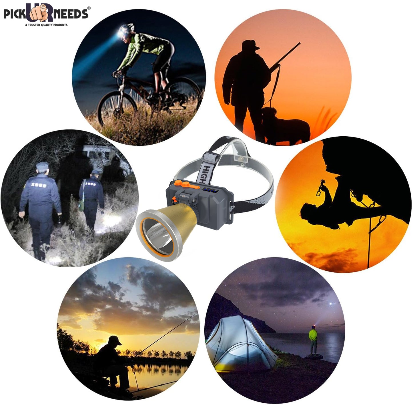 Pick Ur Needs Chargeable Head Lamp 3 Blink Mode Aluminum Body 2000mAh Battery 150W Bright LED 3 hrs Torch Emergency Light