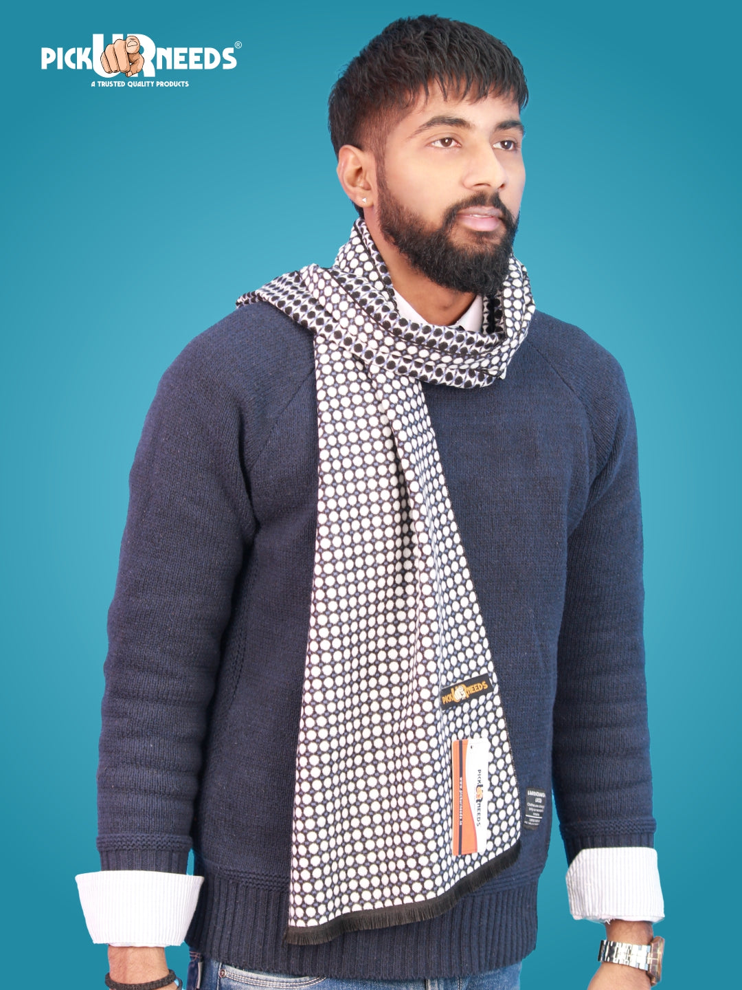 Pick Ur Needs Wool Blend Muffler for Men Soft Winter Scarf with Elegant Checks All-Day Comfort