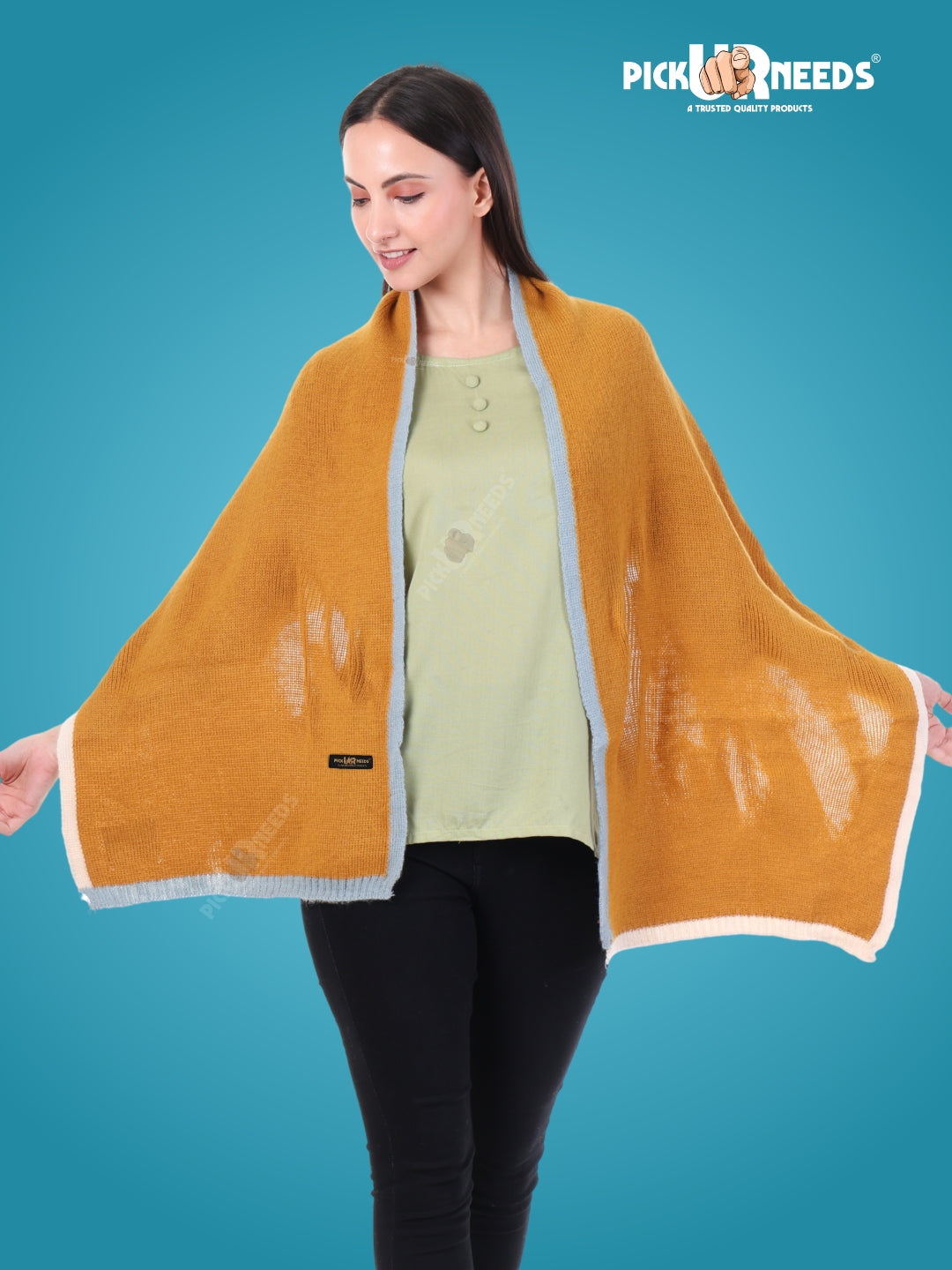 Pick Ur Needs Women's Knit Shawl Wrap with Border Soft, Warm & Lightweight Winter Stole Elegant Tan Bordered Scarf for Girls