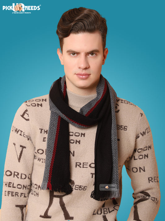 Pick Ur Needs Premium Men's Warm And Stylish Woolen Muffler With Multicolour Stripes And Stylish Tussles Ends