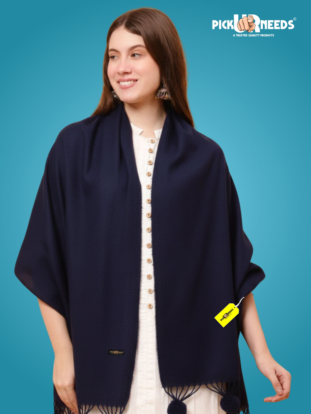 Pick Ur Needs Premium Women’s Wool Blend Scarf Soft Woolen Shawl Winter Stole with Tassels & Pom Poms