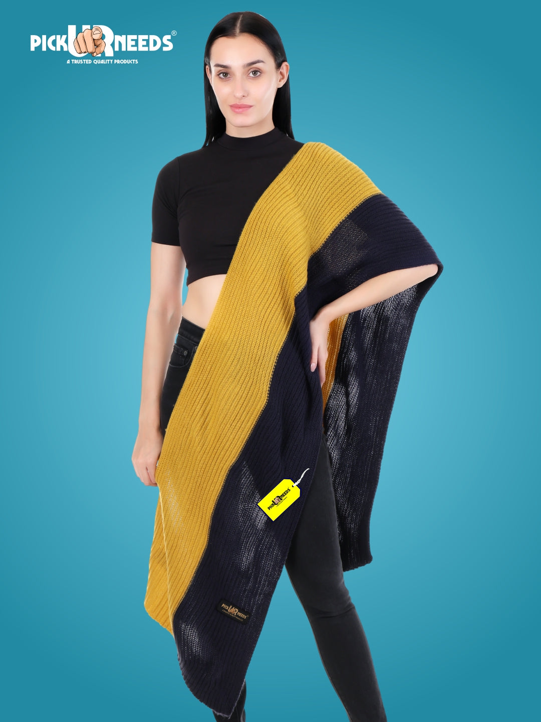 Pick Ur Needs Women’s Winter Wool Muffler Scarf – Premium Soft Knitted Dual-Tone Warm Shawl Wrap for Winter Travel, Casual