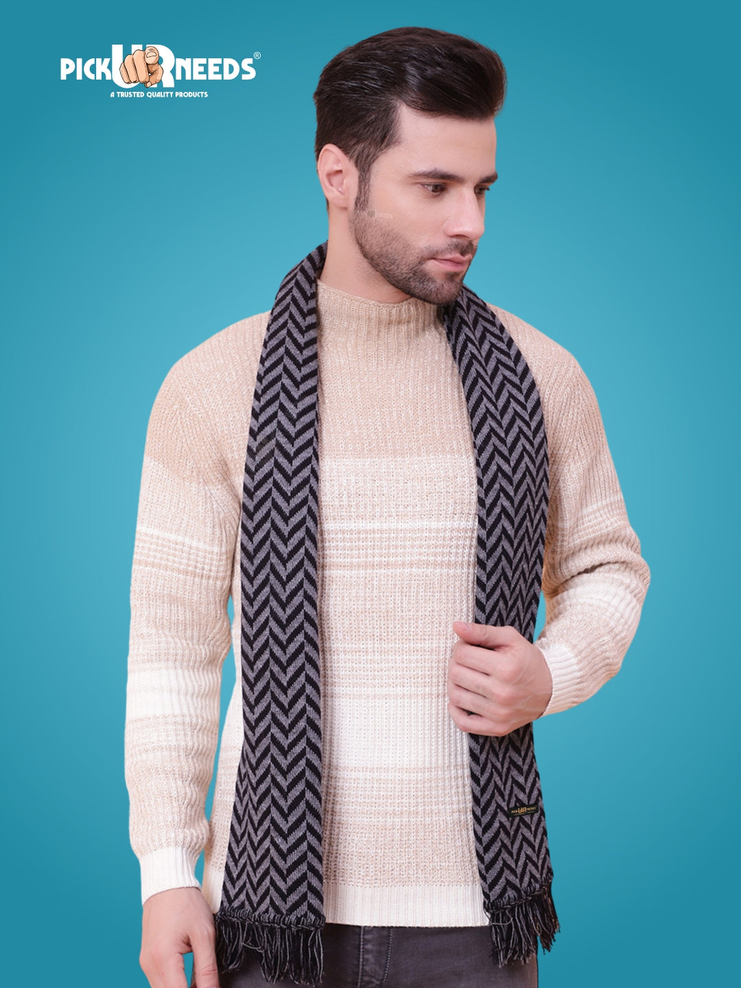 Pick Ur Needs Men's Stylish Zig Zag Knit Scarf  Soft, Warm & Breathable Fabric for Causal & Formal Wear Winter Muffler