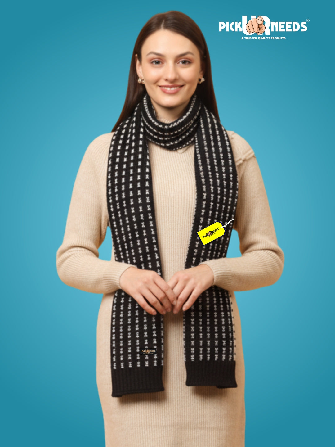 Pick Ur Needs Women Knitted Winter Muffler Soft & Warm Woolen Scarf with Stylish Pattern Lightweight Neck Wrap for Casual, Office