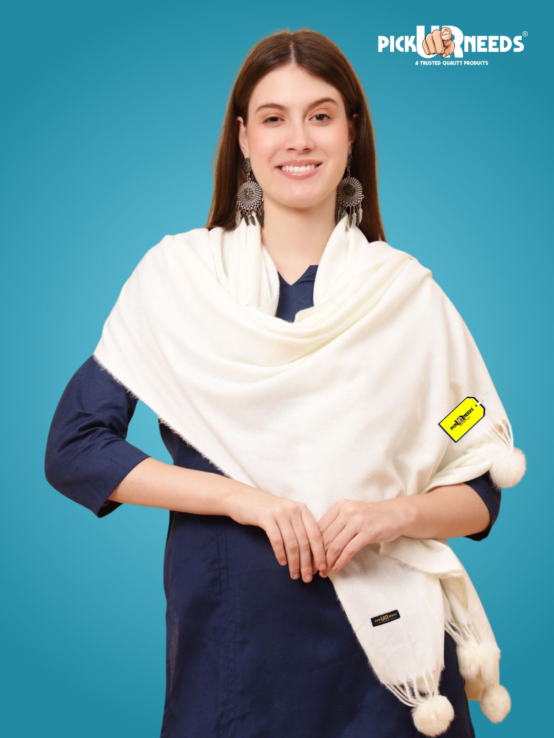 Pick Ur Needs Premium Women’s Wool Blend Scarf Soft Woolen Shawl Winter Stole with Tassels & Pom Poms