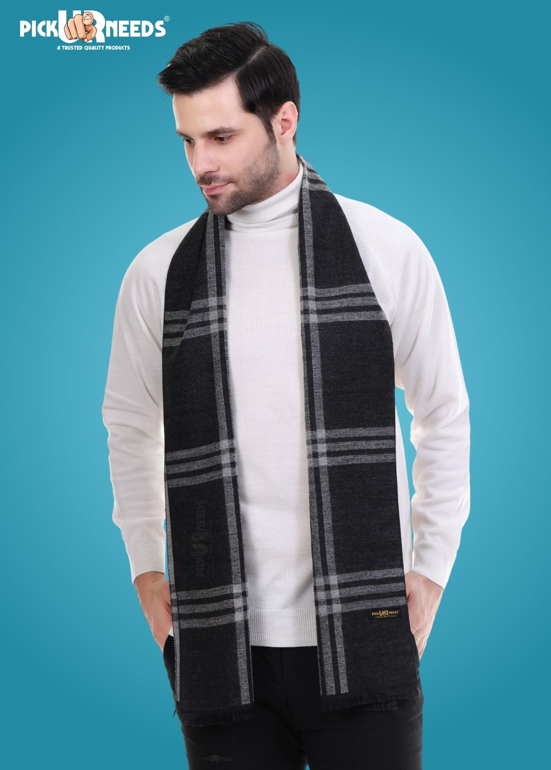 Pick Ur Needs Men's Muffler Check Desgin Premium Woolen Blend Fabric Stylish Look Muffler For Men