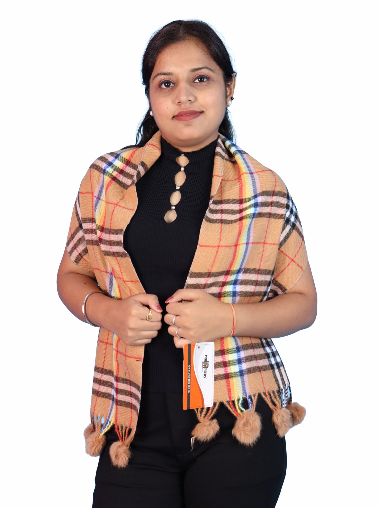 Pick Ur Needs Women’s Winter Scarf for Stylish & Comfortable Girls Wear Soft Warm Printed Muffler with Fringe & Pom Pom Detailing