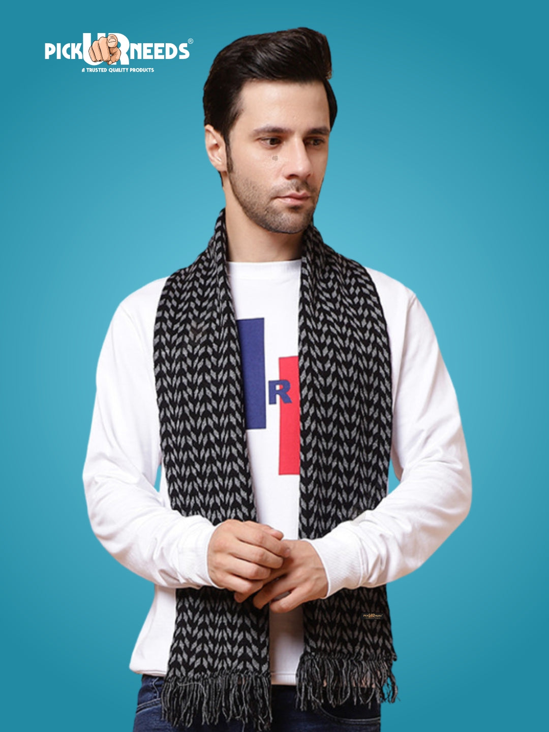 Pick Ur Needs Men's Stylish Zig Zag Knit Scarf  Soft, Warm & Breathable Fabric for Causal & Formal Wear Winter Muffler