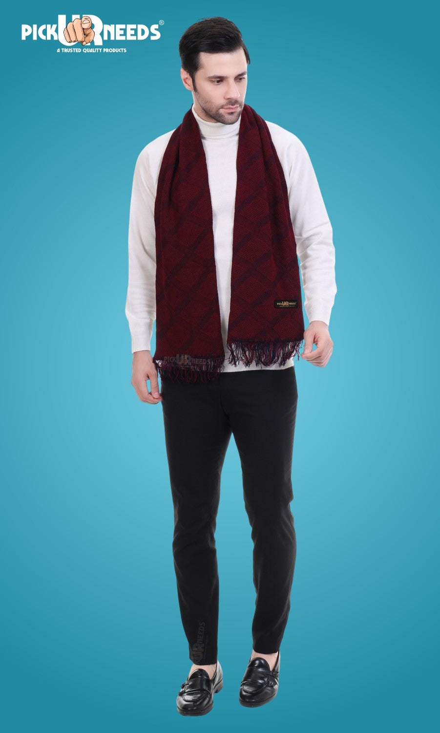 Pick Ur Needs Men’s Premium Winter Scarf Soft Knitted Muffler with Diamond Pattern Warm, Stylish & Lightweight for Cold Weather