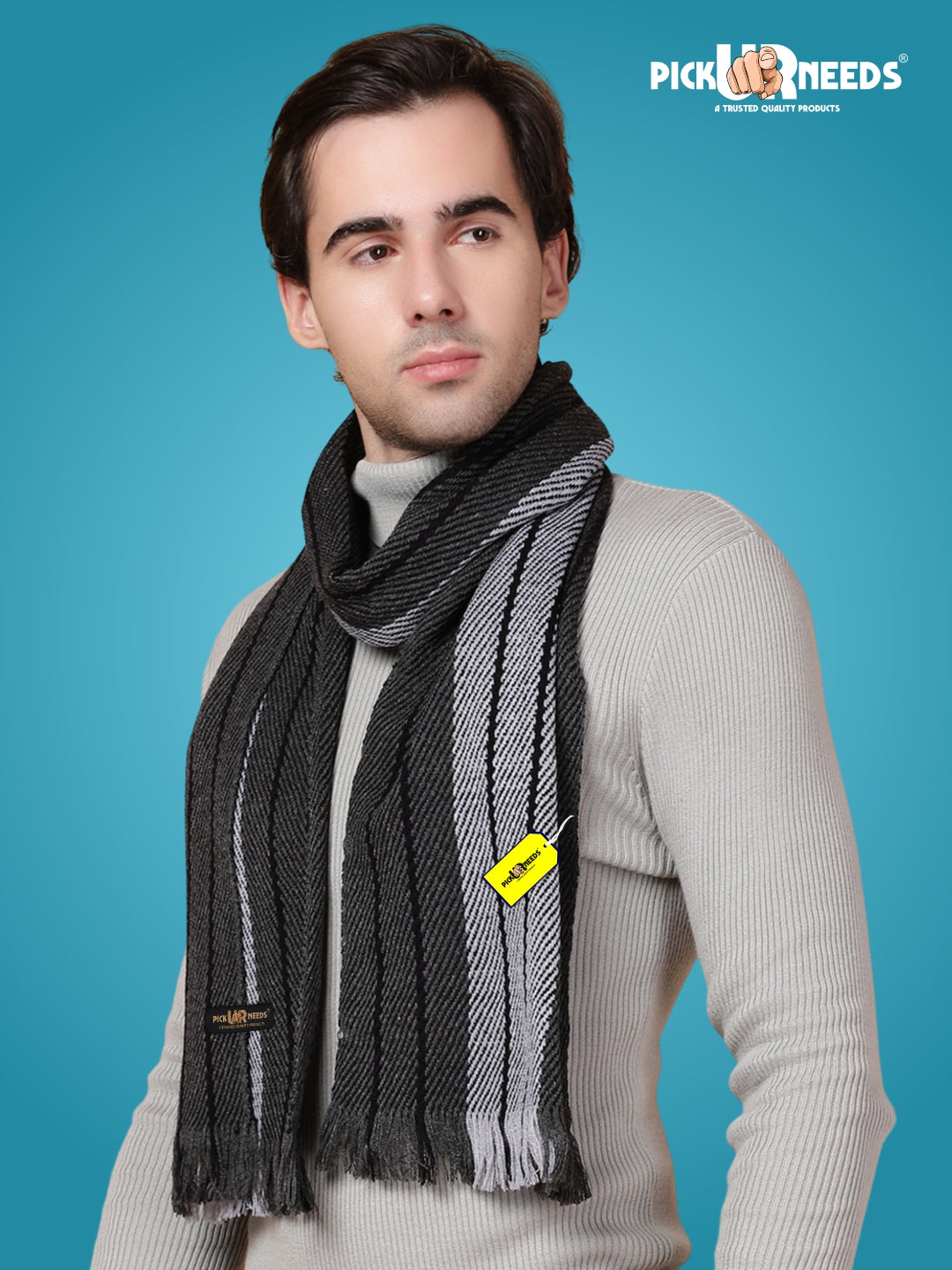 Pick Ur Needs Premium Men's Warm And Stylish Woolen Muffler With Multicolour Stripes And Stylish Tussles Ends