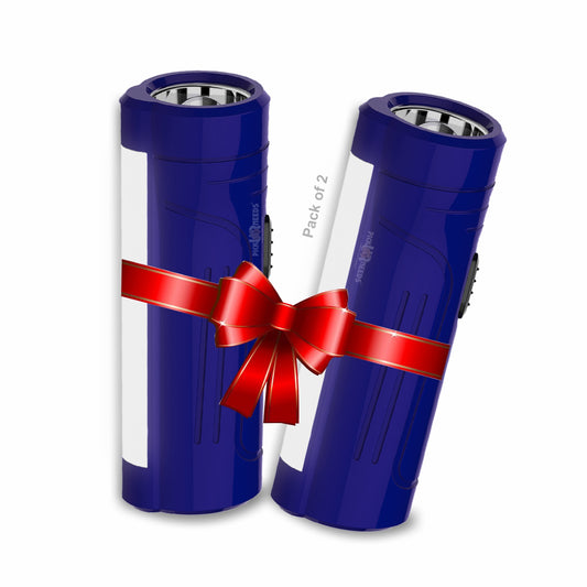 Pick Ur Needs Mini LED 25W Rechargeable Flashlight Torch With Side Tube Light  3 hrs Torch Emergency Light  (Blue) Pack of 2