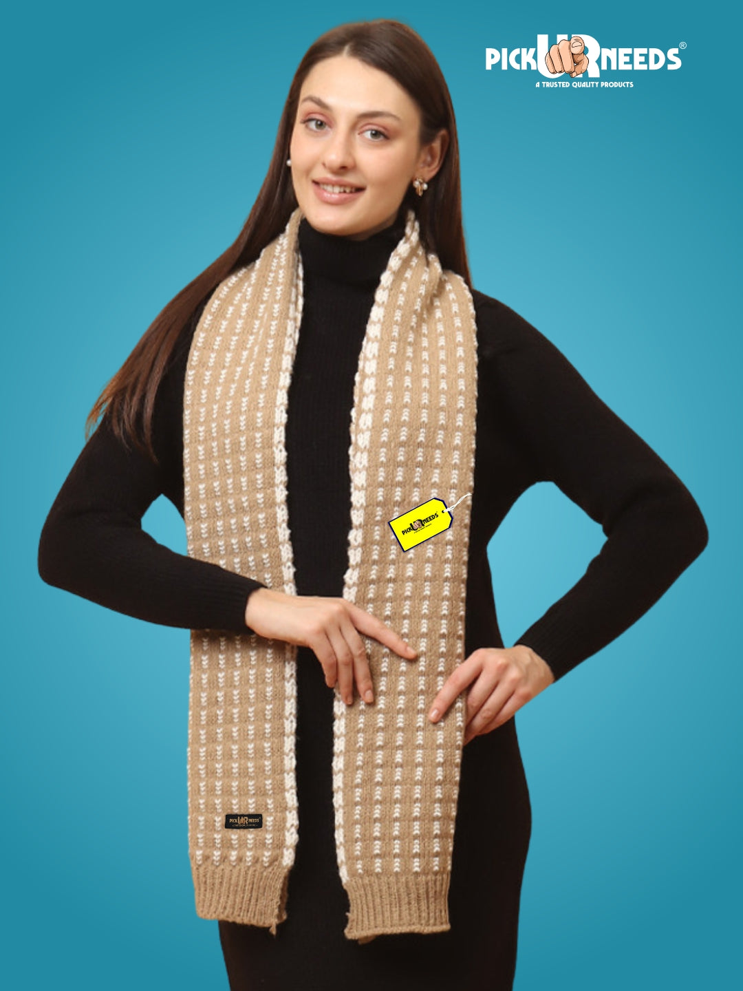 Pick Ur Needs Women Knitted Winter Muffler Soft & Warm Woolen Scarf with Stylish Pattern Lightweight Neck Wrap for Casual, Office