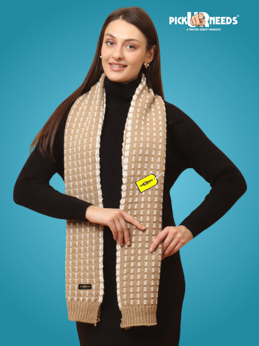 Pick Ur Needs Women Knitted Winter Muffler Soft & Warm Woolen Scarf with Stylish Pattern Lightweight Neck Wrap for Casual, Office
