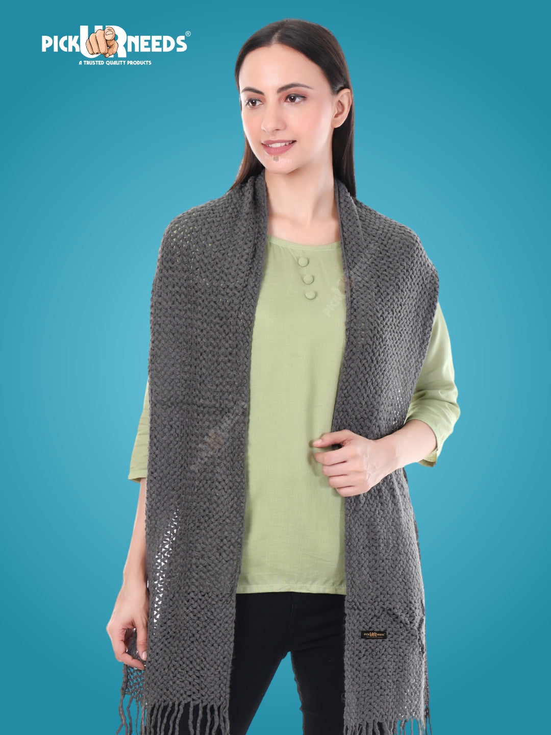 Pick Ur Needs Women's Chunky Knit Scarf  Soft, Warm & Breathable Winter Muffler  Unisex Solid Tan Textured Knit with Fringes