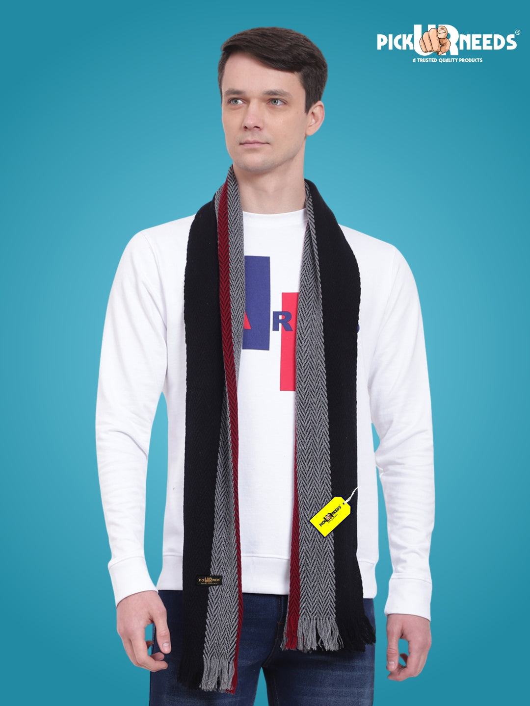Pick Ur Needs Premium Men's Warm And Stylish Woolen Muffler With Multicolour Stripes And Stylish Tussles Ends