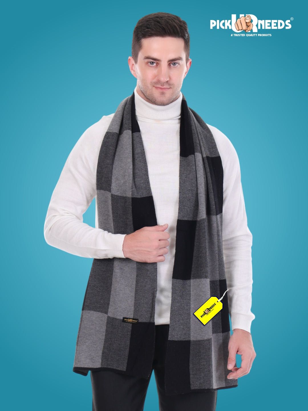 Pick Ur Needs Men’s Woolen Muffler Stylish Checked Soft & Warm Wool Blend Winter Scarf Hand Washable Neck Wrap