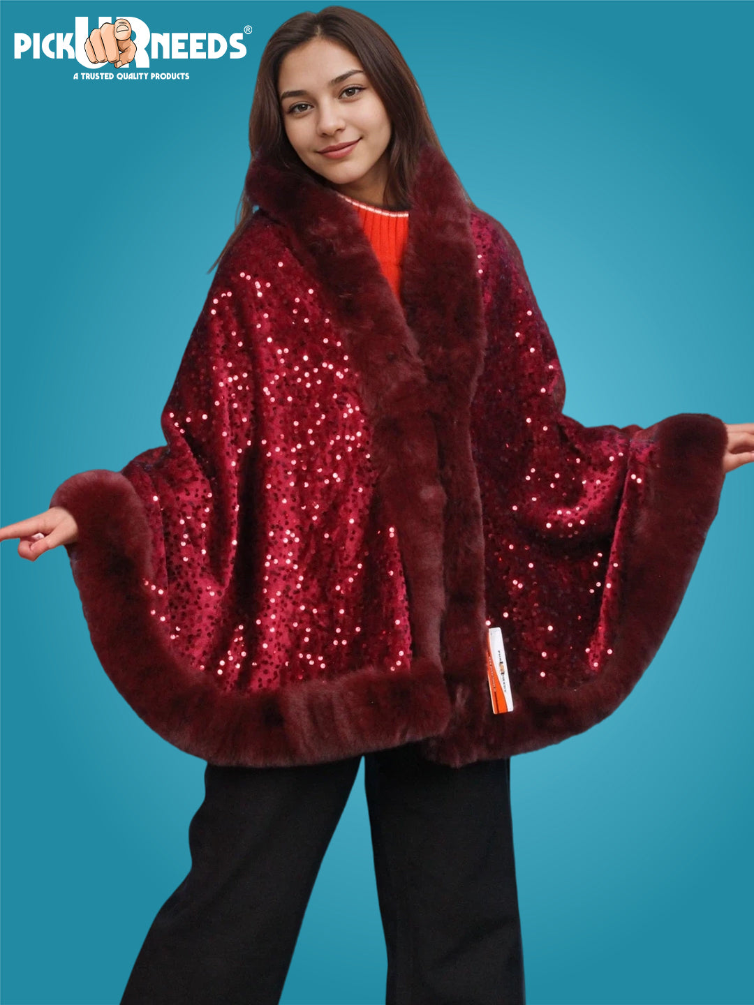 Visit the Pick Ur Needs Store Pick Ur Needs Luxury Sequin Faux Fur Shawl for Women Poncho & Winter Shrug Soft Warm Designer Wrap for Evening Parties
