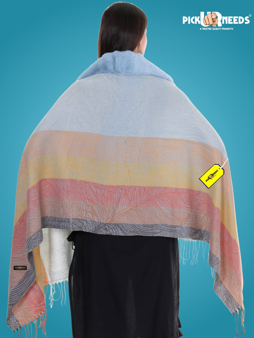 Pick Ur Needs Women’s Winter Shawl  Soft Woolen Stole with Faux Fur Collar  Elegant Poncho Shrug Wrap for Winter Warm Designer Scarf for Ladies