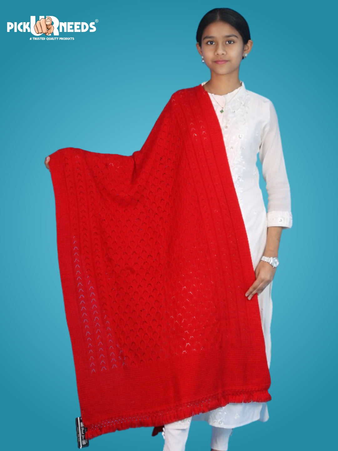 Pick Ur Needs Women’s Premium Knitted Winter Soft Shawl Woolen Warm Stole with Elegant Lace Pattern & Tassels For Girls
