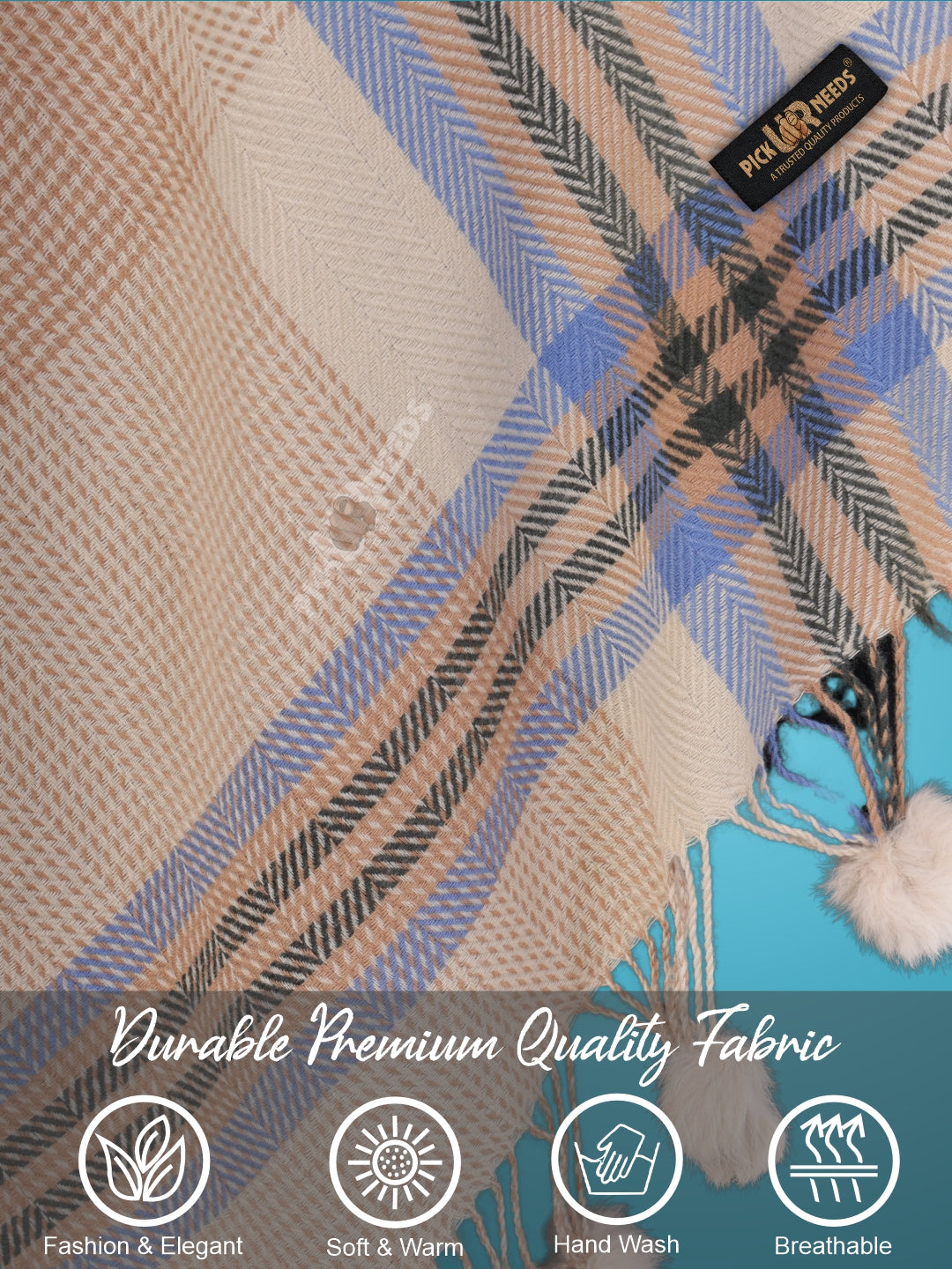 Pick Ur Needs Women's Soft Plaid Shawl Wrap Scarf with Pom Poms Warm Blanket Stole Fashionable Winter Gift for Ladies