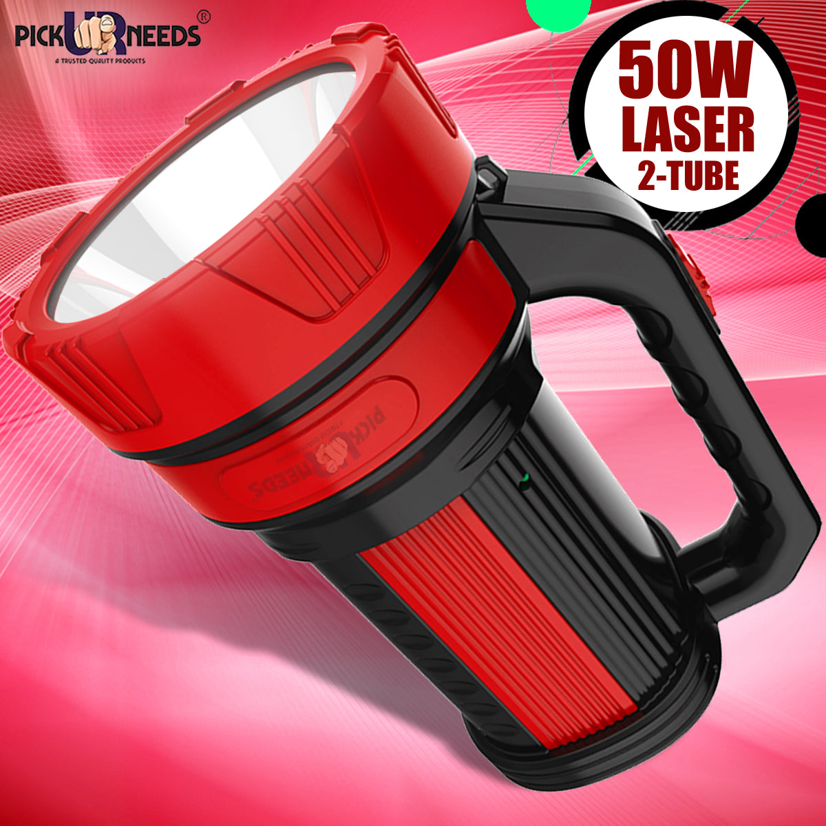 Pick Ur Needs Premium Quality 50 Watt Rechargeable Long Range Search Torch With 2 Side Emergency Tube Light
