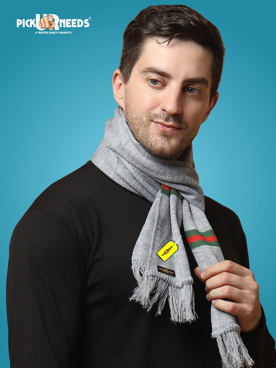 Pick Ur Needs Premium Woolen Muffler for Men Soft Warm Winter Scarf Stylish Striped Design Long & Comfortable Neck Wrap