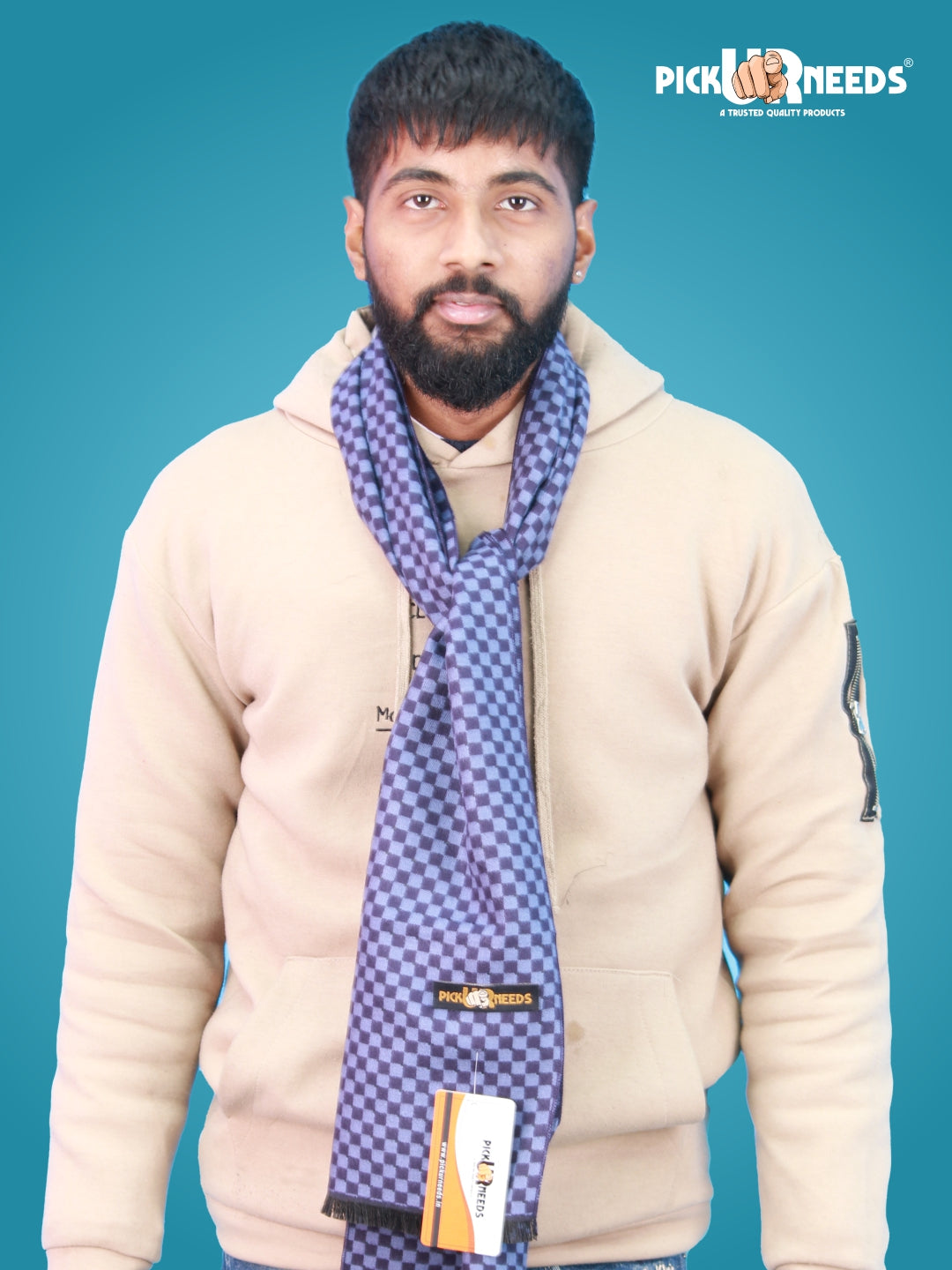 Pick Ur Needs Wool Blend Muffler for Men Soft Winter Scarf with Elegant Checks All-Day Comfort