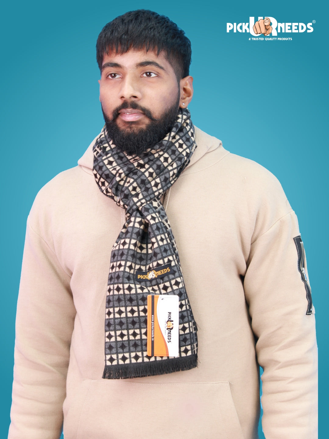 Pick Ur Needs Wool Blend Muffler for Men Soft Winter Scarf with Elegant Checks All-Day Comfort