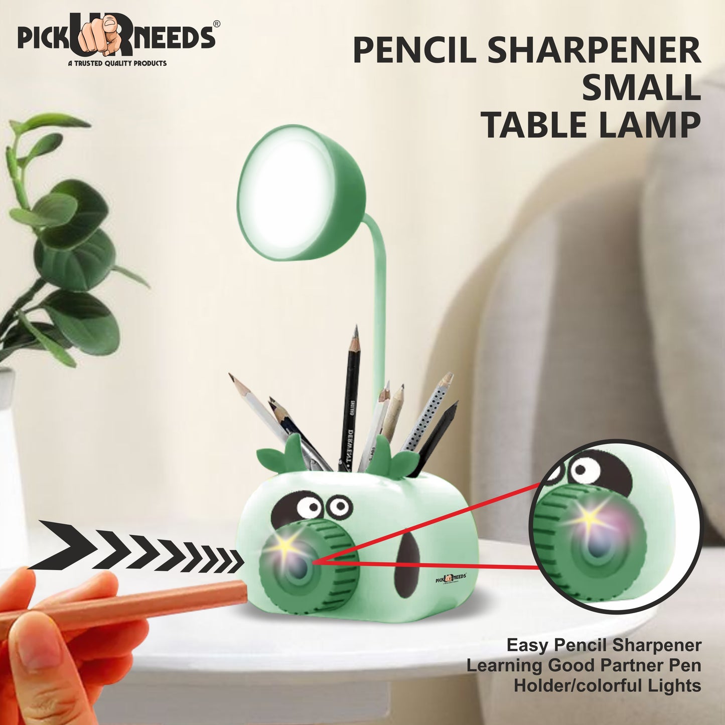 Pick Ur Needs Mini Study Table LED Desk Lamp Pen Holder Pencil Sharpening USB Charging Table Lamp
