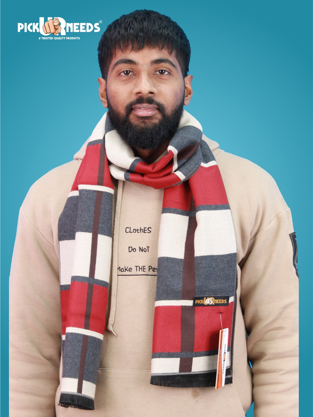 Pick Ur Needs Wool Blend Muffler for Men Soft Winter Scarf with Elegant Checks All-Day Comfort