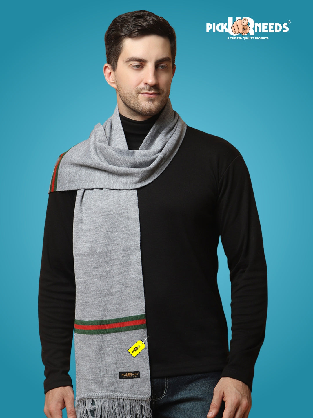 Pick Ur Needs Premium Woolen Muffler for Men Soft Warm Winter Scarf Stylish Striped Design Long & Comfortable Neck Wrap