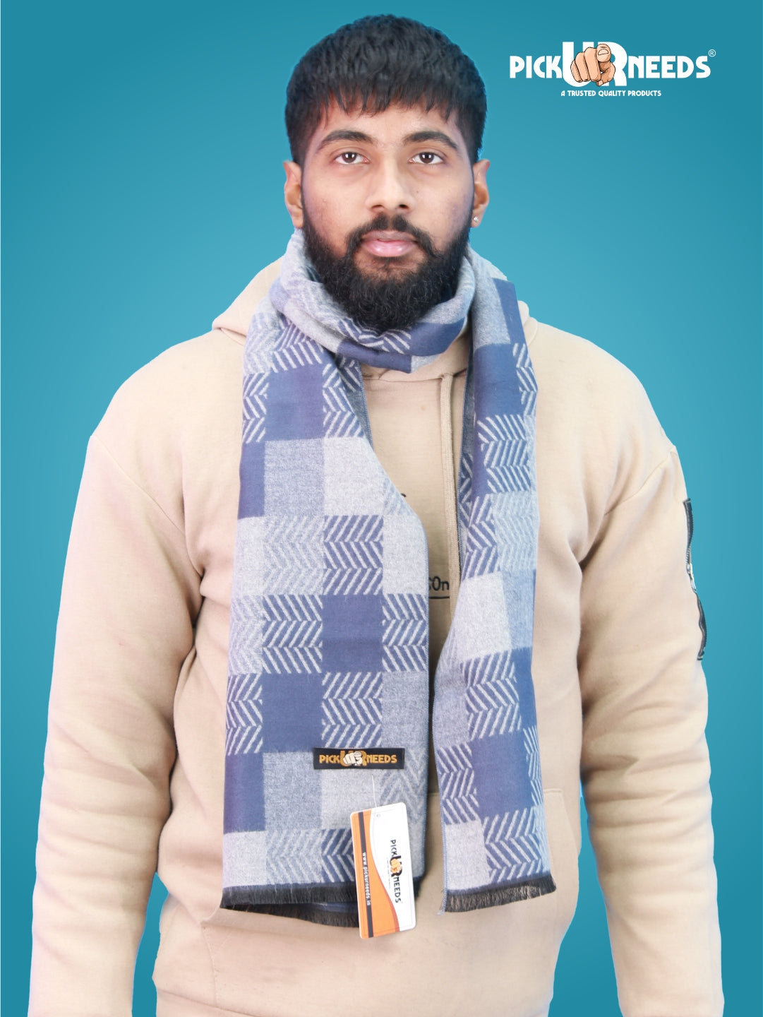 Pick Ur Needs Wool Blend Muffler for Men Soft Winter Scarf with Elegant Checks All-Day Comfort