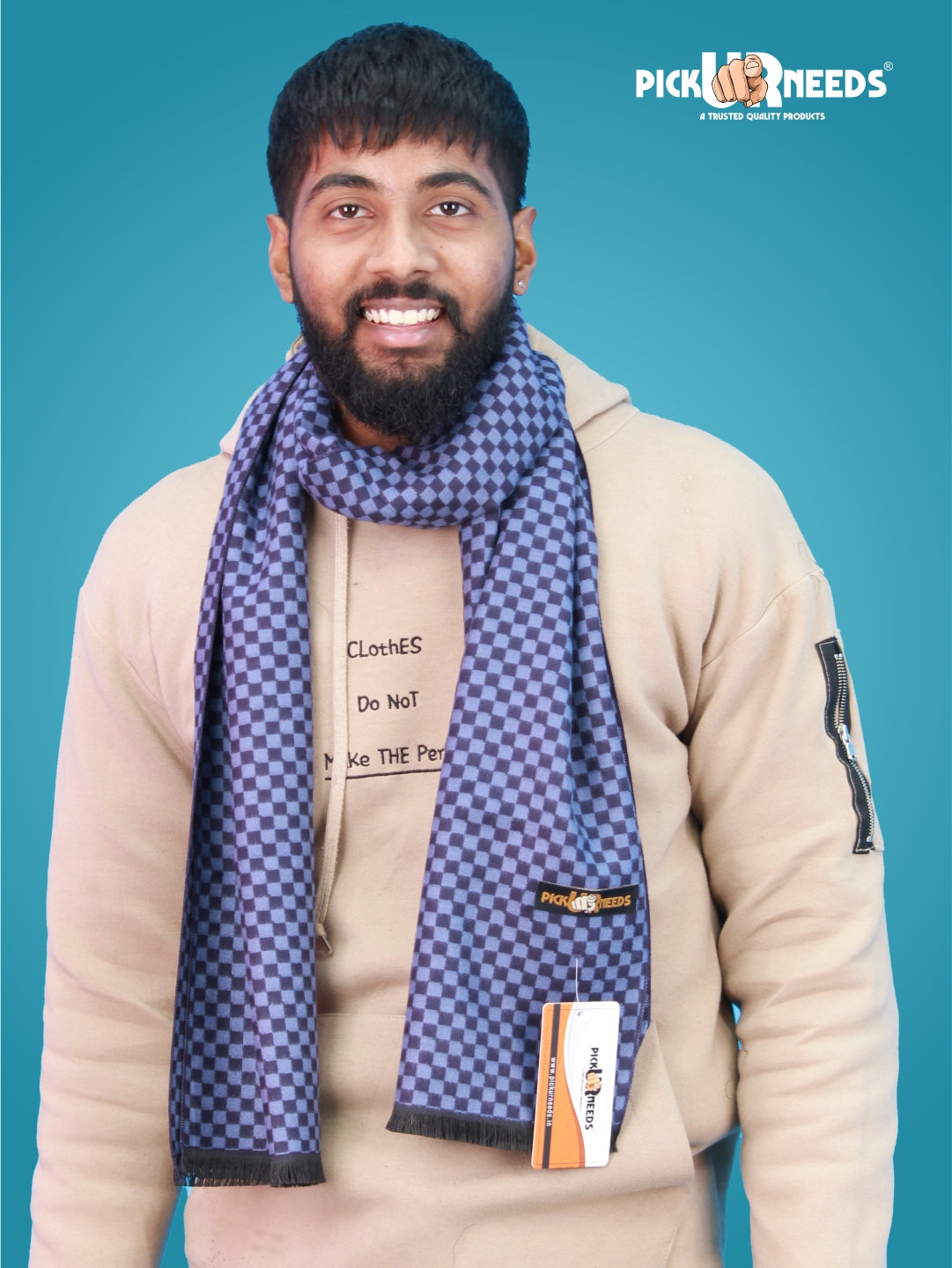 Pick Ur Needs Wool Blend Muffler for Men Soft Winter Scarf with Elegant Checks All-Day Comfort