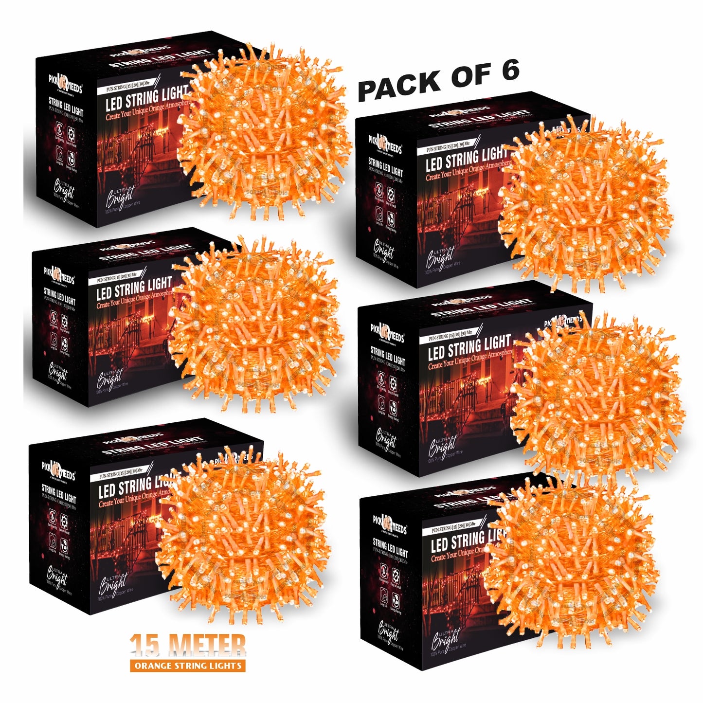Pick Ur Needs 40 LEDs 15 m Orange Steady String Rice Lights