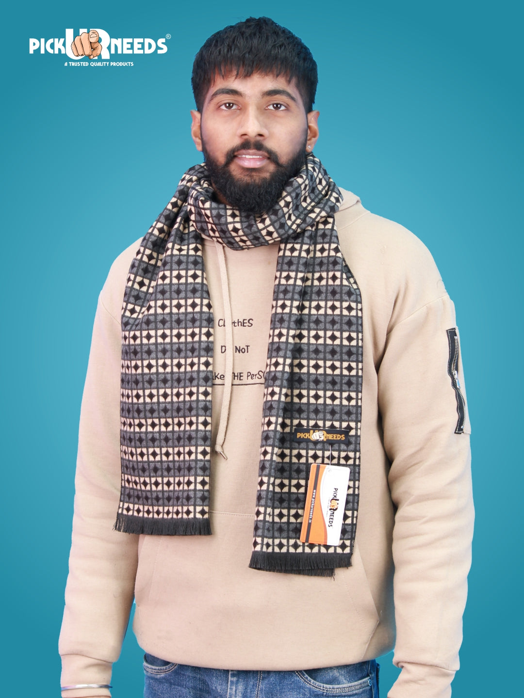 Pick Ur Needs Wool Blend Muffler for Men Soft Winter Scarf with Elegant Checks All-Day Comfort