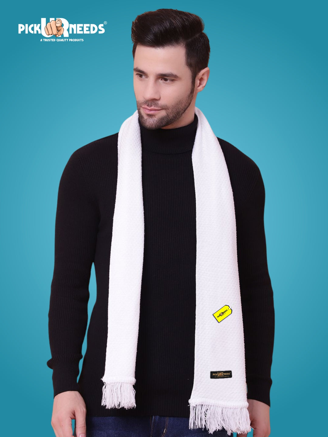 Pick Ur Needs Premium Soft Knitted Winter Muffler for Men Elegant Wool Blend Scarf with Tassel Fringe Stylish Warm Winter Wear for Casual & Formal Outfits