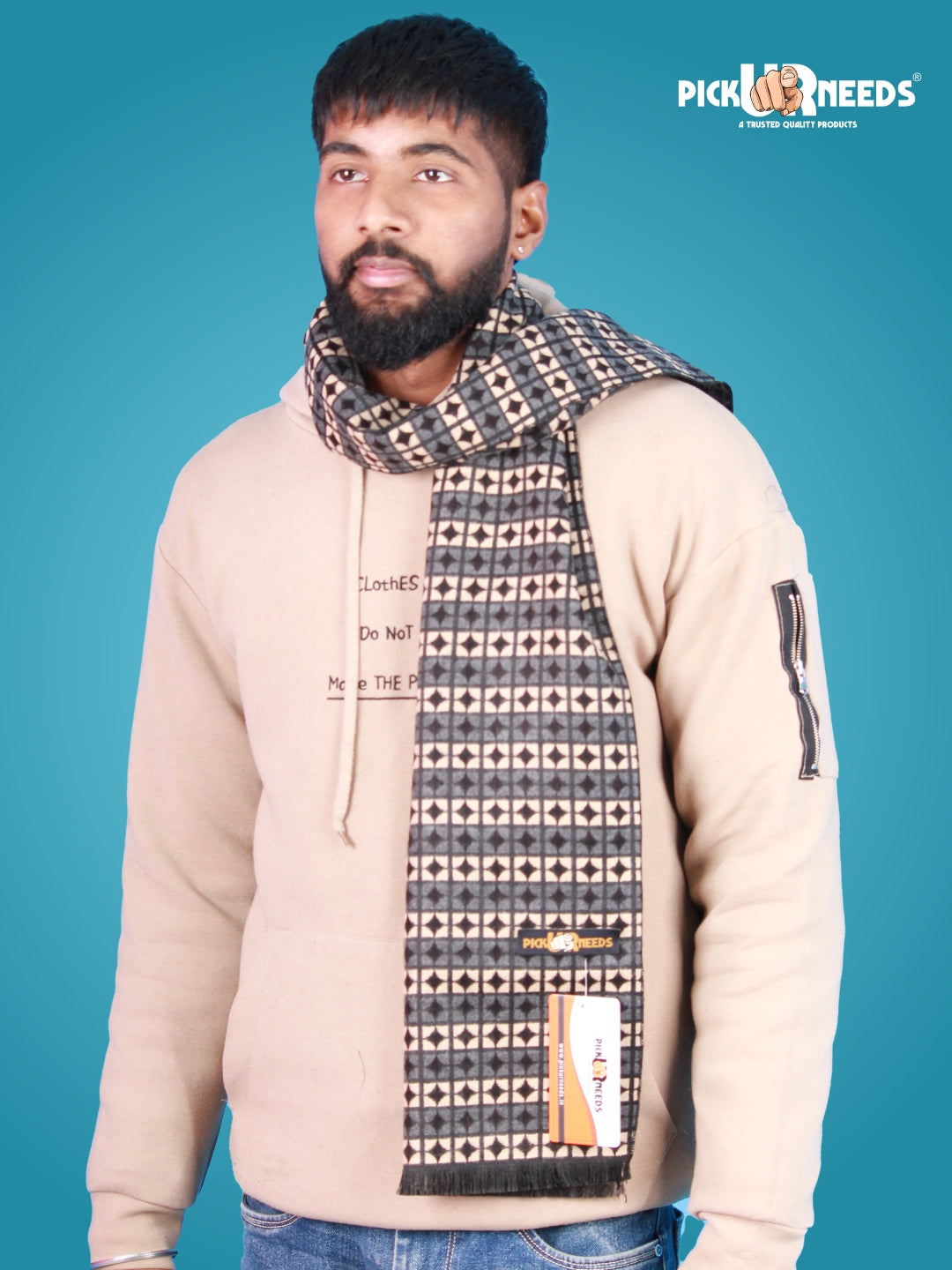 Pick Ur Needs Wool Blend Muffler for Men Soft Winter Scarf with Elegant Checks All-Day Comfort
