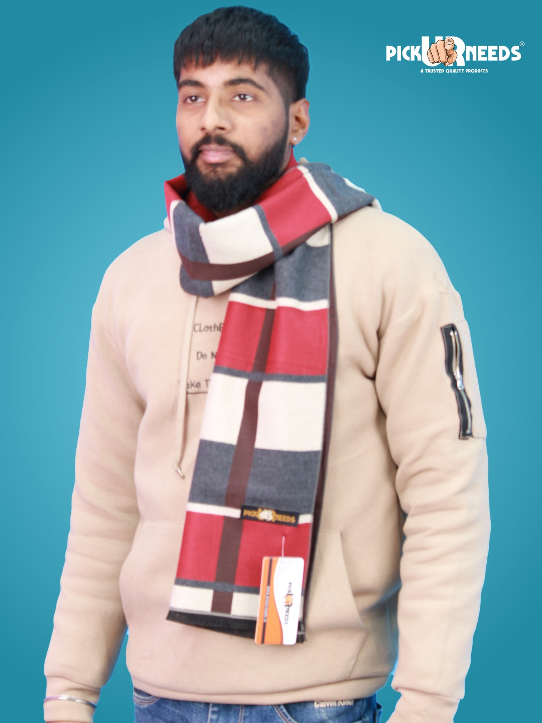 Pick Ur Needs Wool Blend Muffler for Men Soft Winter Scarf with Elegant Checks All-Day Comfort
