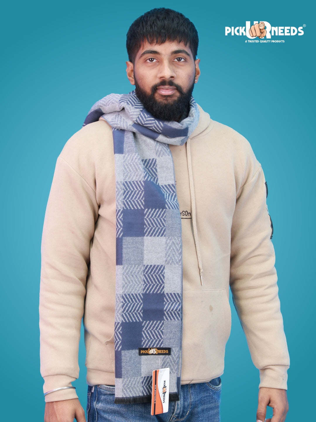 Pick Ur Needs Wool Blend Muffler for Men Soft Winter Scarf with Elegant Checks All-Day Comfort