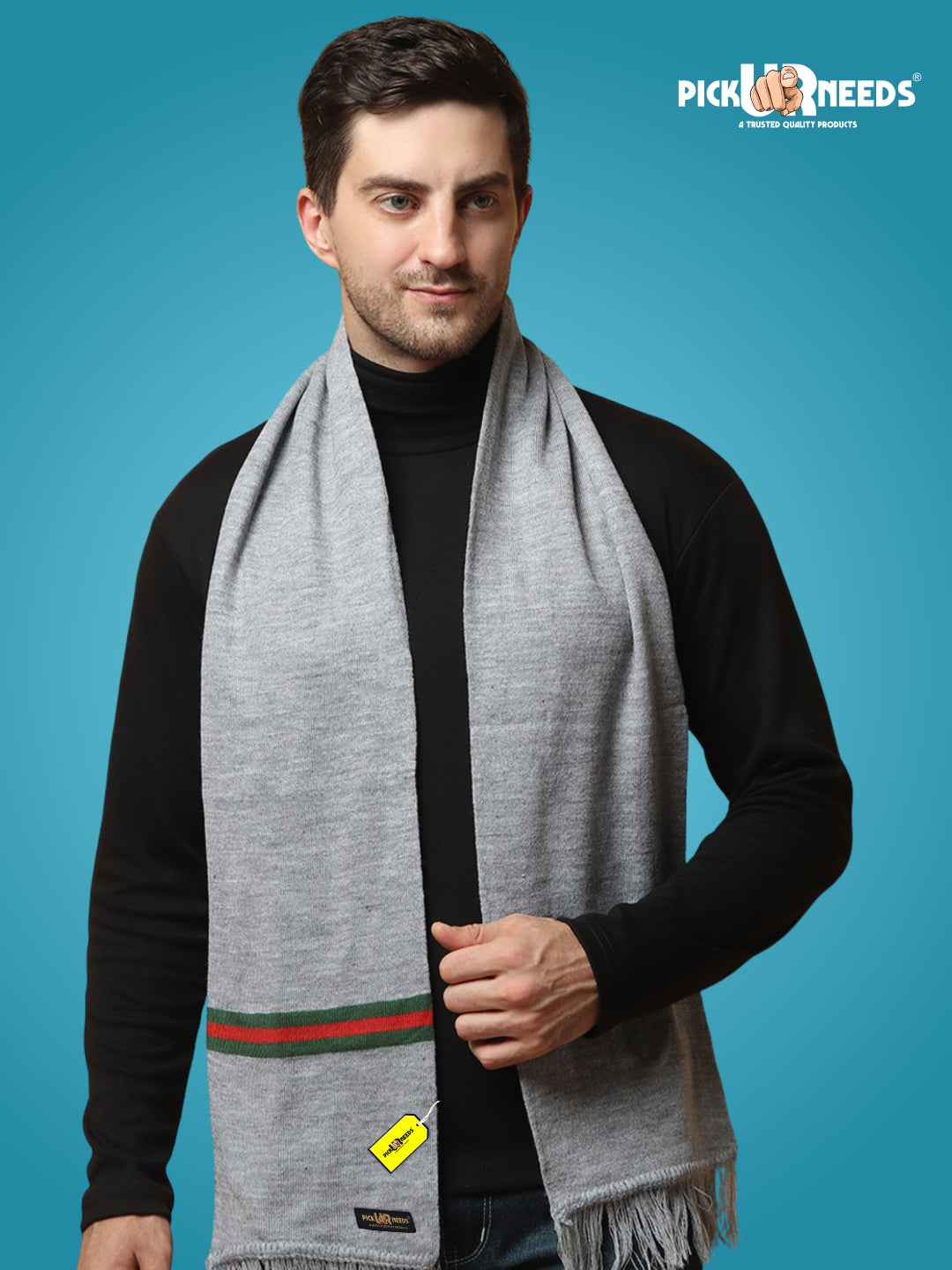 Pick Ur Needs Premium Woolen Muffler for Men Soft Warm Winter Scarf Stylish Striped Design Long & Comfortable Neck Wrap