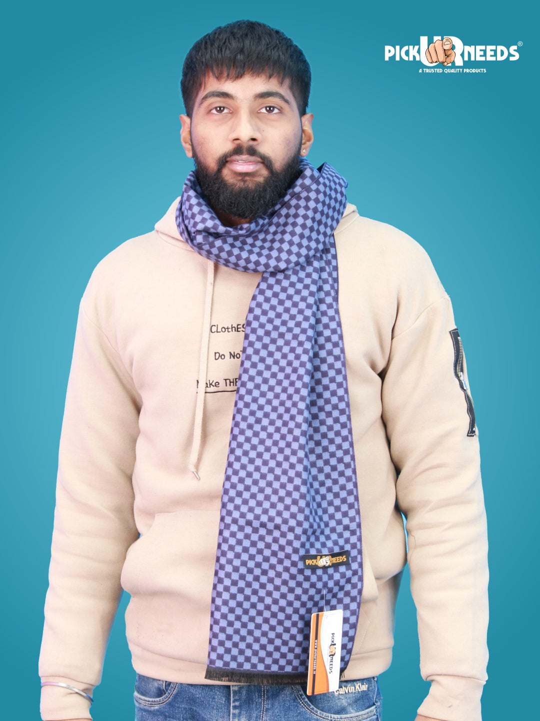 Pick Ur Needs Wool Blend Muffler for Men Soft Winter Scarf with Elegant Checks All-Day Comfort