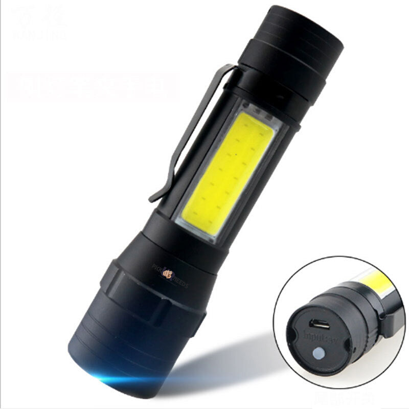 Pick Ur Needs 3 Mode Rechargeable Mini Emergency Flashlight With LED+COB Zoomable Torch Light